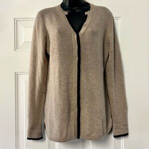 Cullen cashmere beige black Cardigan  Tunic Replaced Split Hem V Neck sweater M